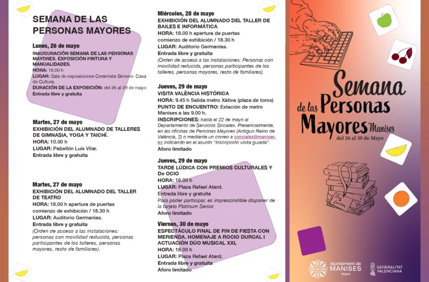 Manises celebrarà la Setmana de les Persones Majors del 26 al 30 de maig