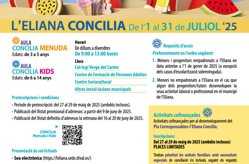  L’Ajuntament de l’Eliana obri la preinscripció per a l’Escola d’Estiu 2025