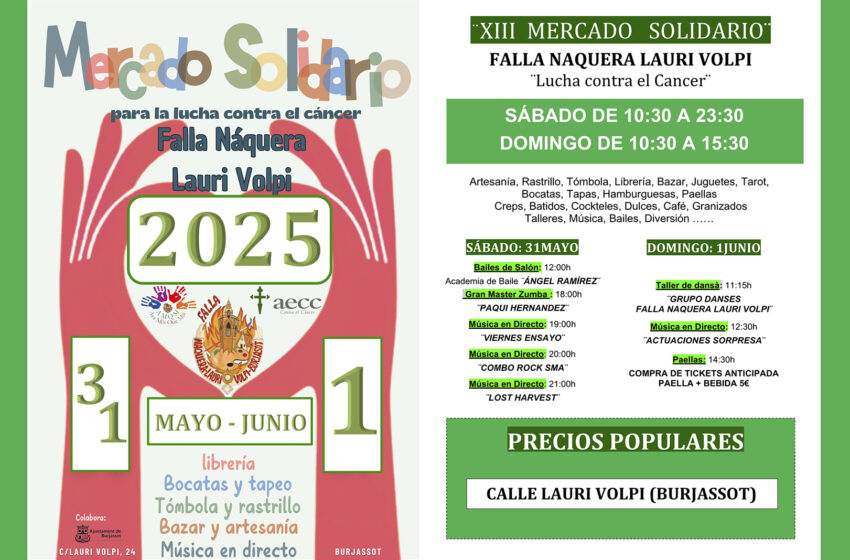 La Falla Náquera Lauri Volpi de Burjassot celebra el XIII Mercat Solidari contra el Càncer 2025