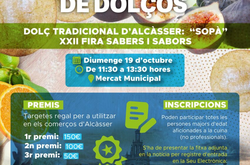  Alcàsser acollirà un concurs de dolços tradicionals dedicat al ‘Sopà’ dins de la Fira Sabers i Sabors