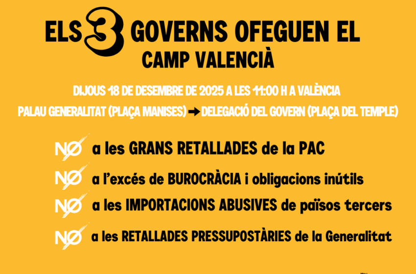  Més de 30 tractors lideraran la protesta del camp valencià a València